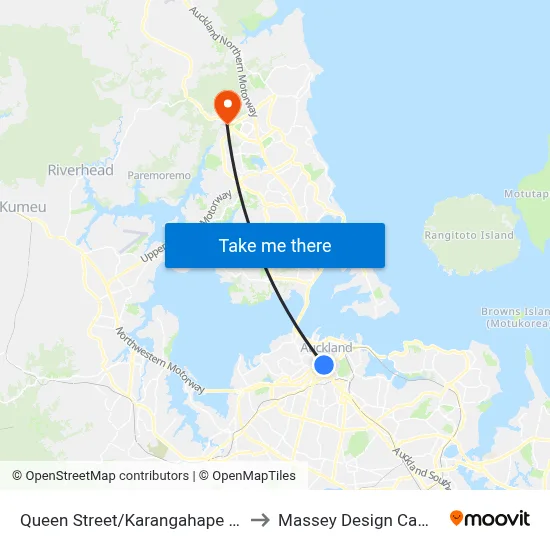 Queen Street/Karangahape Road to Massey Design Campus map