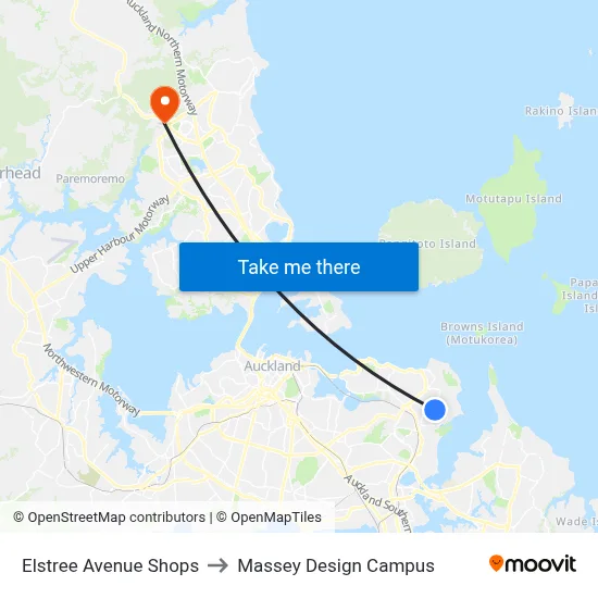 Elstree Avenue Shops to Massey Design Campus map