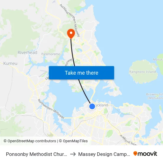 Ponsonby Methodist Church to Massey Design Campus map
