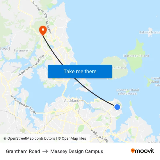 Grantham Road to Massey Design Campus map