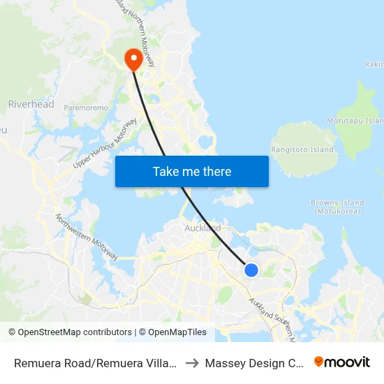 Remuera Road/Remuera Village Shops to Massey Design Campus map