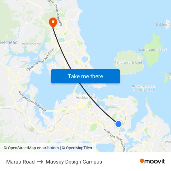 Marua Road to Massey Design Campus map
