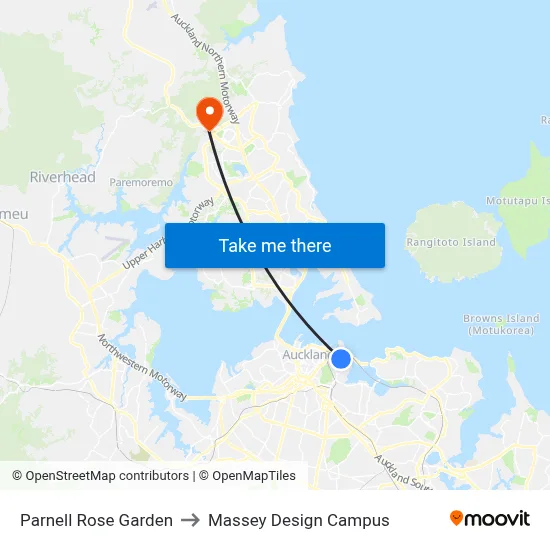 Parnell Rose Garden to Massey Design Campus map