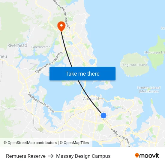 Remuera Reserve to Massey Design Campus map