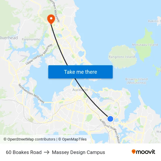60 Boakes Road to Massey Design Campus map