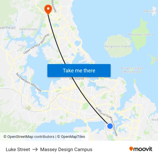 Luke Street to Massey Design Campus map