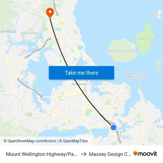 Mount Wellington Highway/Panama Road to Massey Design Campus map