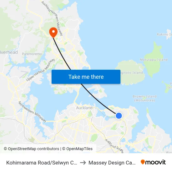Kohimarama Road/Selwyn College to Massey Design Campus map