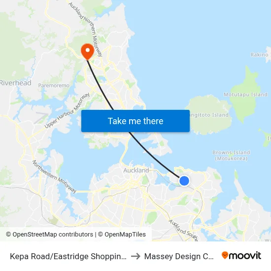 Kepa Road/Eastridge Shopping Centre to Massey Design Campus map