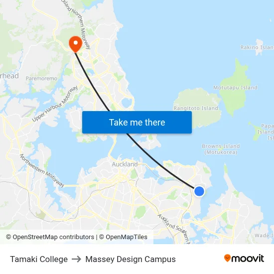 Tamaki College to Massey Design Campus map