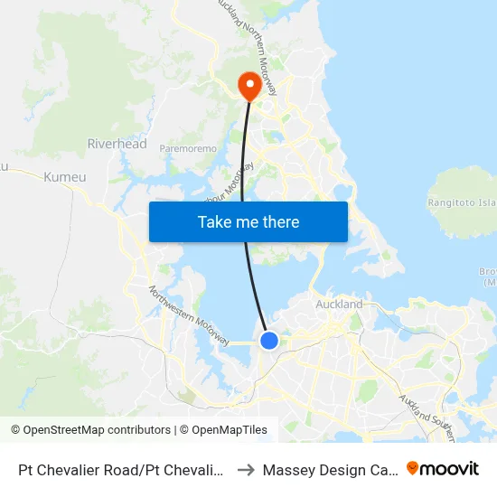 Pt Chevalier Road/Pt Chevalier Shops to Massey Design Campus map