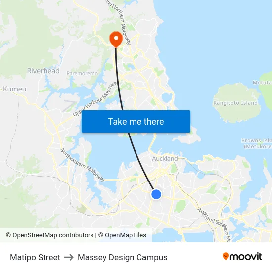 Matipo Street to Massey Design Campus map