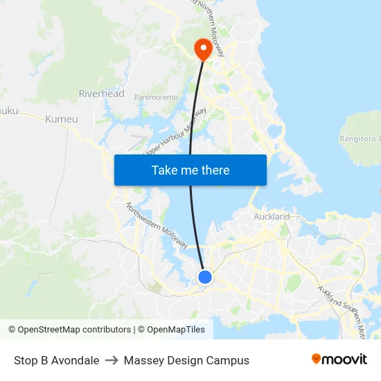 Stop B Avondale to Massey Design Campus map