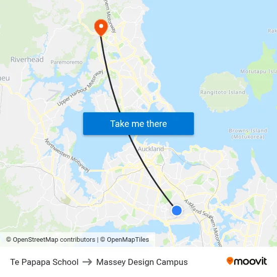 Te Papapa School to Massey Design Campus map