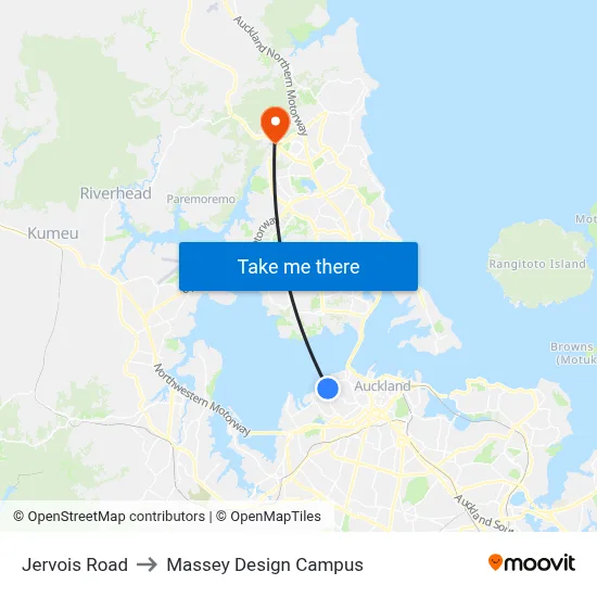 Jervois Road to Massey Design Campus map
