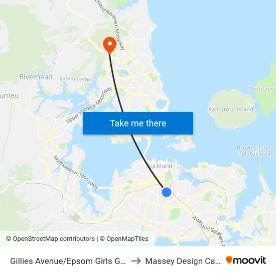 Gillies Avenue/Epsom Girls Grammar to Massey Design Campus map
