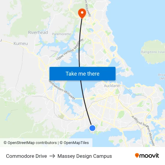 Commodore Drive to Massey Design Campus map