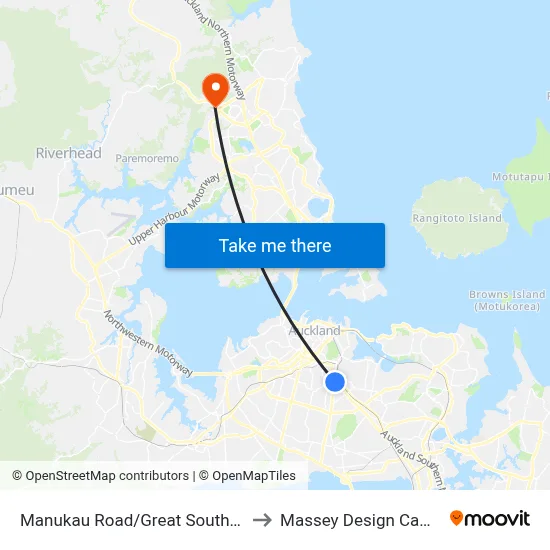 Manukau Road/Great South Road to Massey Design Campus map