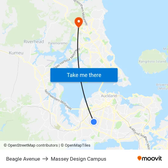 Beagle Avenue to Massey Design Campus map
