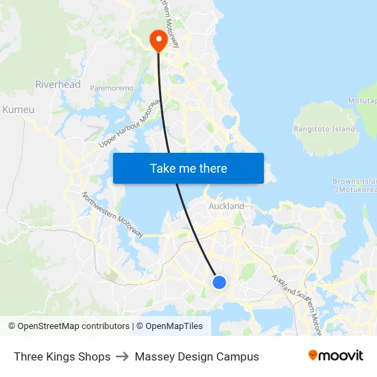 Three Kings Shops to Massey Design Campus map