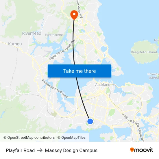Playfair Road to Massey Design Campus map