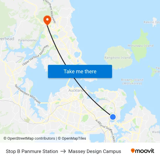 Stop B Panmure Station to Massey Design Campus map