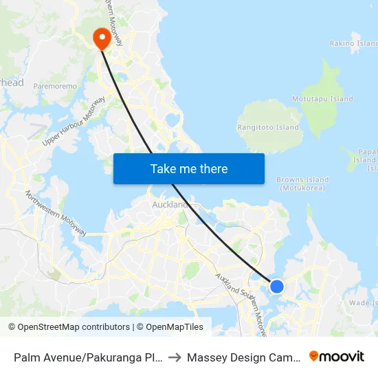 Palm Avenue/Pakuranga Plaza to Massey Design Campus map