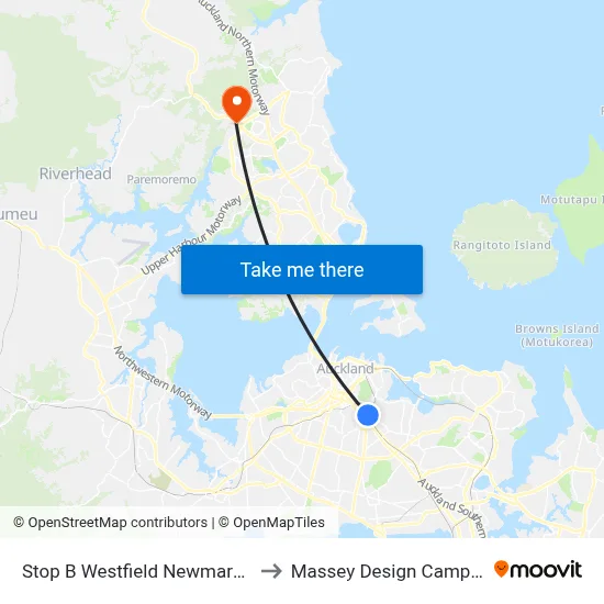Stop B Westfield Newmarket to Massey Design Campus map