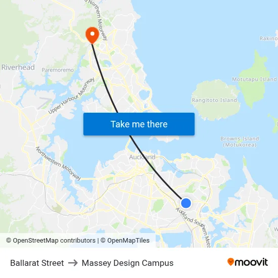 Ballarat Street to Massey Design Campus map