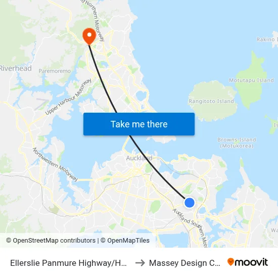 Ellerslie Panmure Highway/Harris Road to Massey Design Campus map