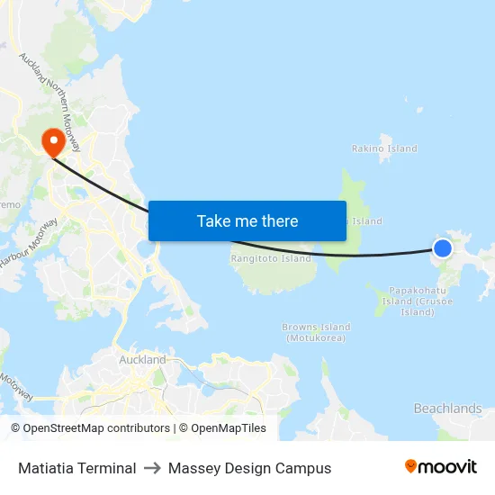 Matiatia Terminal to Massey Design Campus map