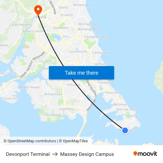 Devonport Terminal to Massey Design Campus map