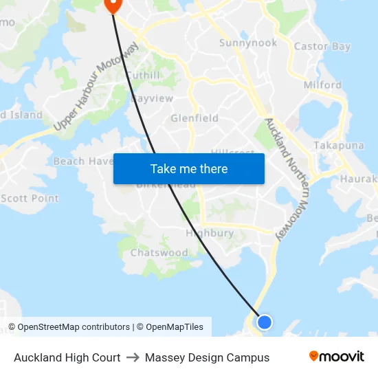 Auckland High Court to Massey Design Campus map
