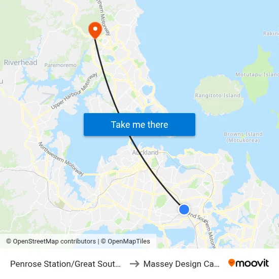 Penrose Station/Great South Road to Massey Design Campus map