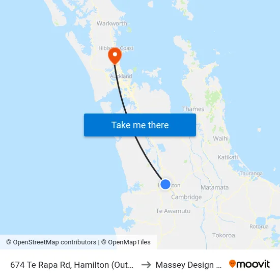 674 Te Rapa Rd, Hamilton (Outside Pb Tech) to Massey Design Campus map
