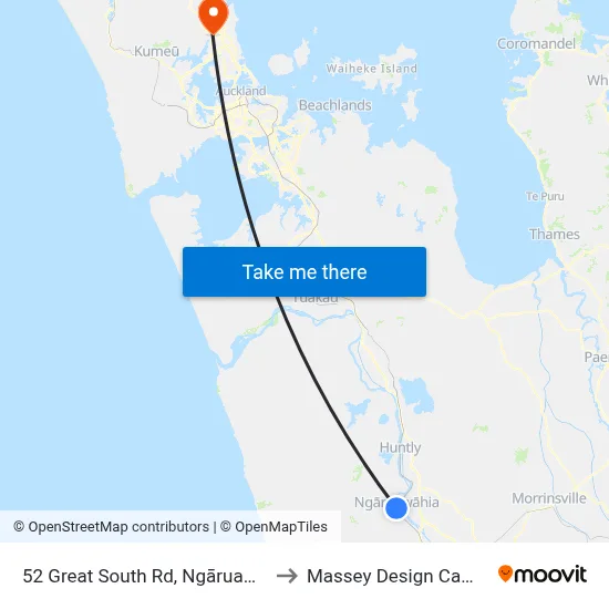 52 Great South Rd, Ngāruawāhia to Massey Design Campus map