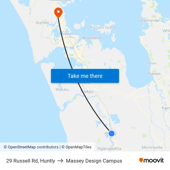 29 Russell Rd, Huntly to Massey Design Campus map