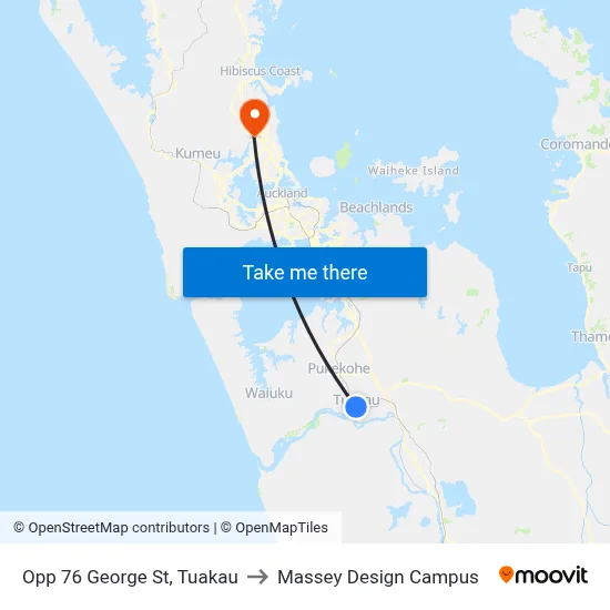 Opp 76 George St, Tuakau to Massey Design Campus map