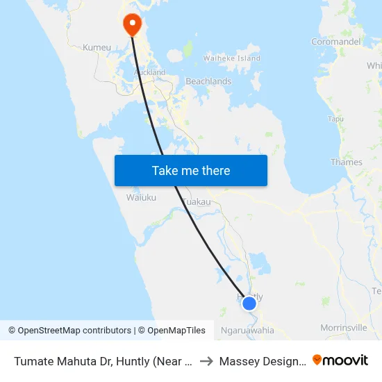 Tumate Mahuta Dr, Huntly (Near Tainui Bridge Rd) to Massey Design Campus map