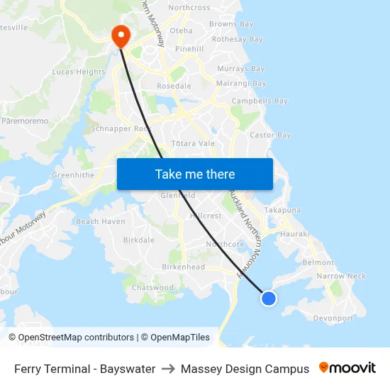 Ferry Terminal - Bayswater to Massey Design Campus map