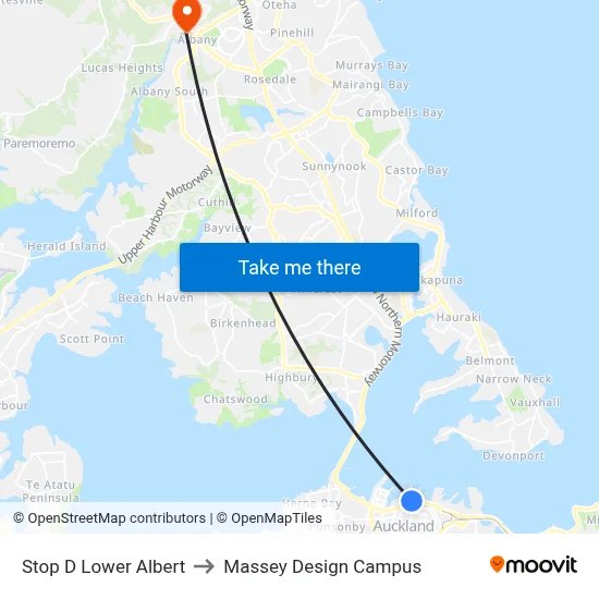 Stop D Lower Albert to Massey Design Campus map
