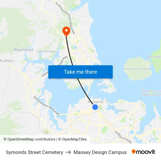Symonds Street Cemetery to Massey Design Campus map