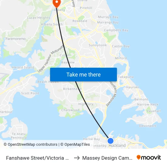 Fanshawe Street/Victoria Park to Massey Design Campus map