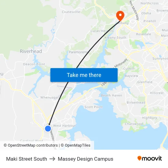 Maki Street South to Massey Design Campus map