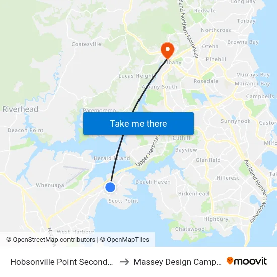 Hobsonville Point Secondary to Massey Design Campus map