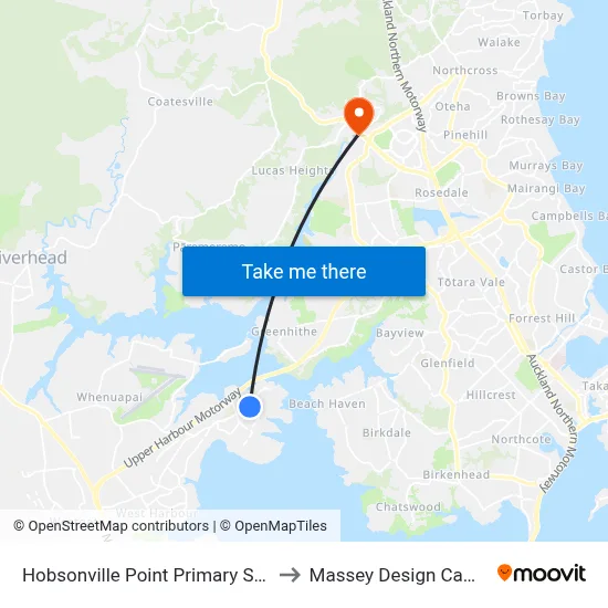 Hobsonville Point Primary School to Massey Design Campus map