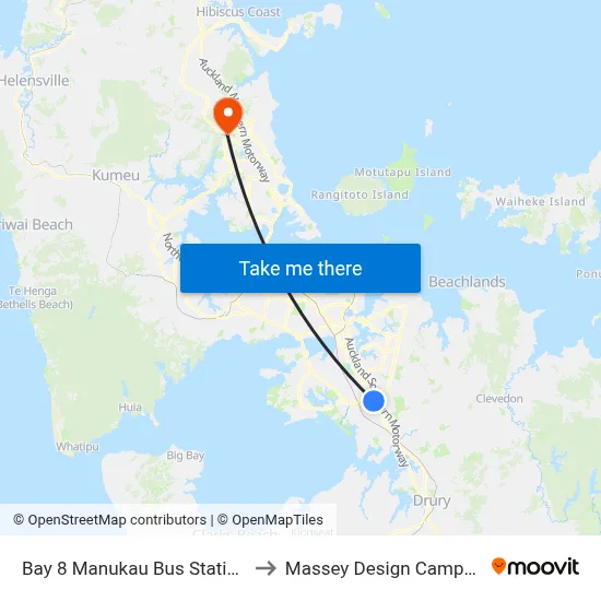 Bay 8 Manukau Bus Station to Massey Design Campus map