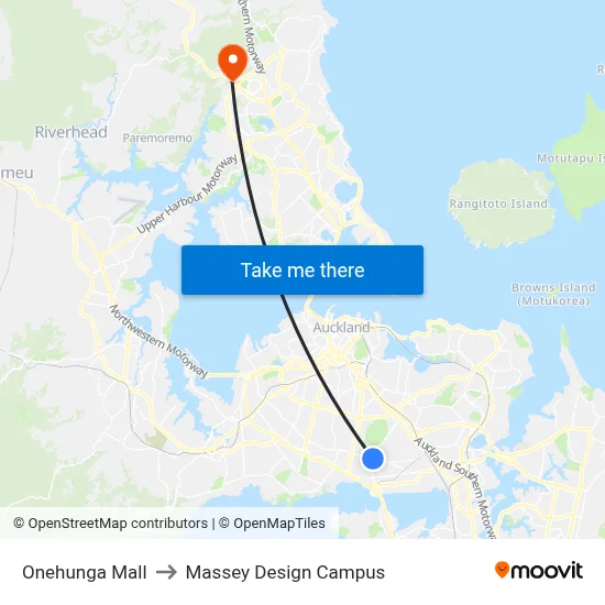 Onehunga Mall to Massey Design Campus map