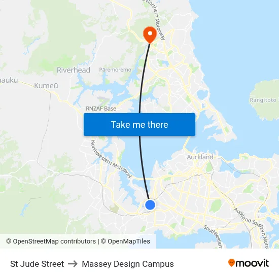 St Jude Street to Massey Design Campus map