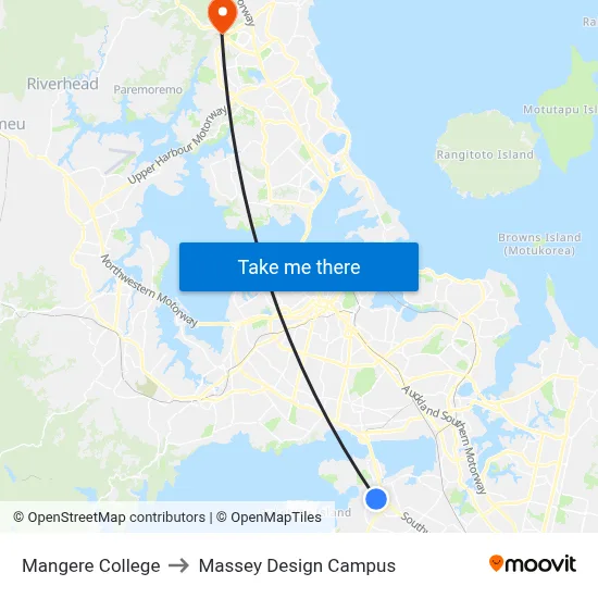 Mangere College to Massey Design Campus map